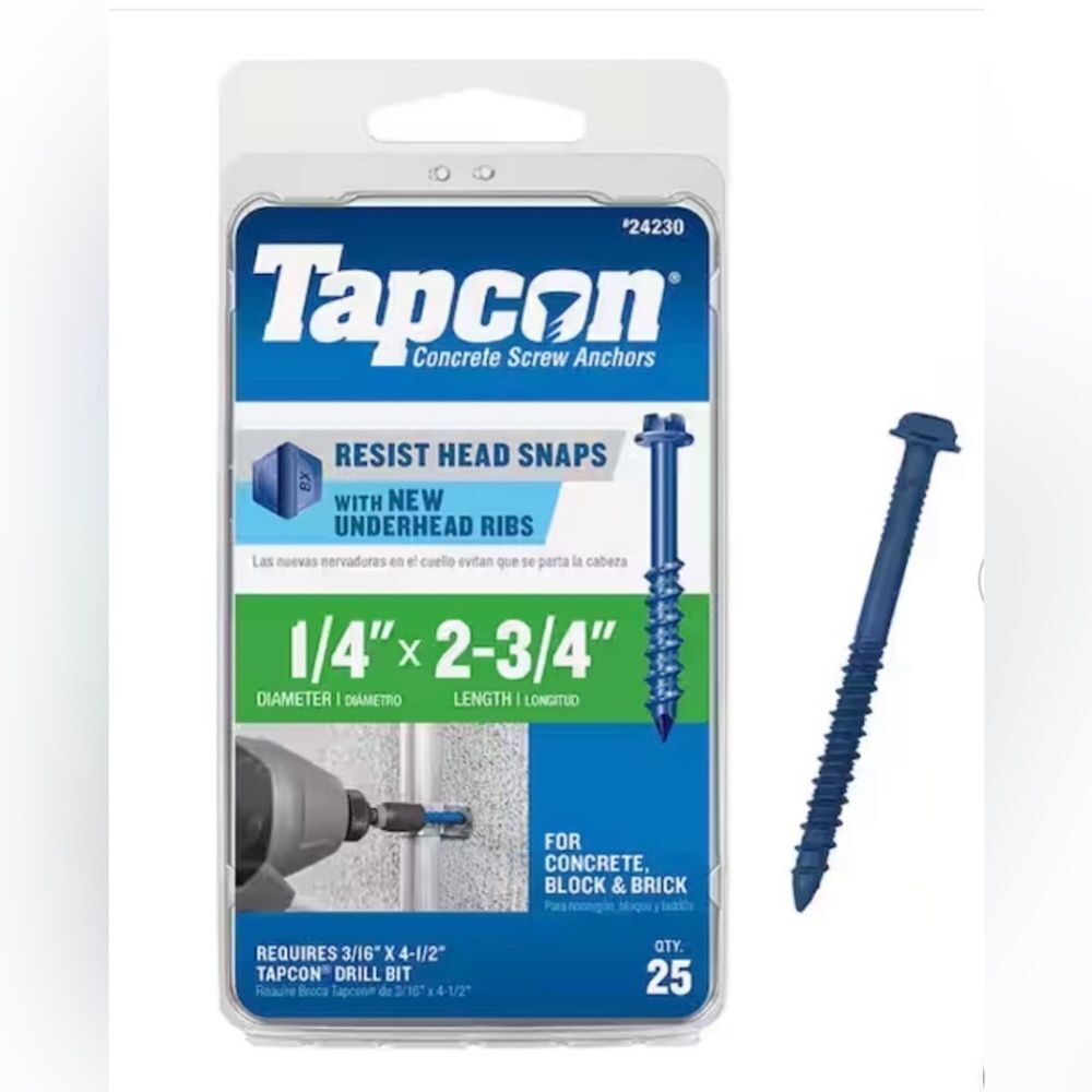 Tapcon
1/4 in. x 2-3/4 in. Hex-Washer-Head Concrete Anchors (25-Piece)